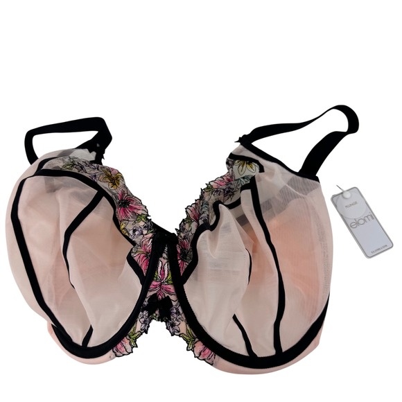 NWT Elomi Carrie Plunge Bra Pink Floral Mesh Underwire Full Cup Size 38N - Picture 1 of 9
